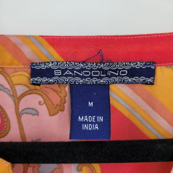 Bandolino Sleeveless Blouse M Pink Paisley Round Split Button Collar Gypsy - Picture 12 of 15